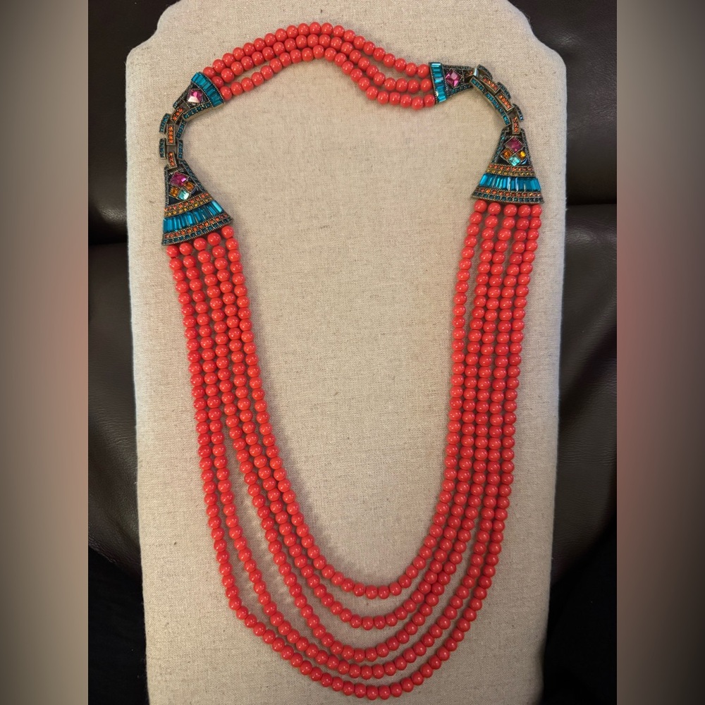 Heidi Daus Necklace & Extender/Bracelet Rhinestone & Faux Coral Bead Multistrand